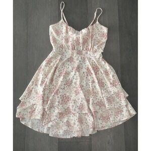 Windsor Dress Womens Large White Pink Floral Hi Low Ruffle Tie Back QD5581WD